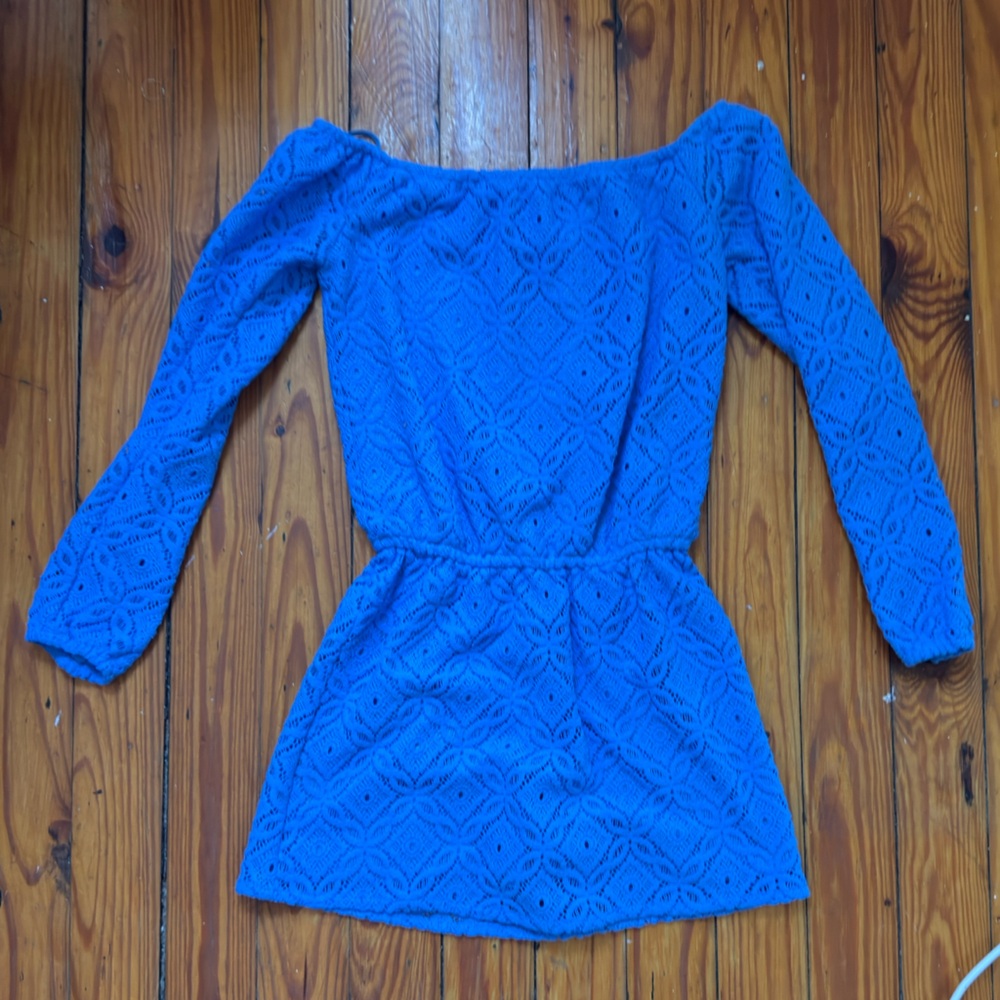 Blue Lace Off-Shoulder Romper